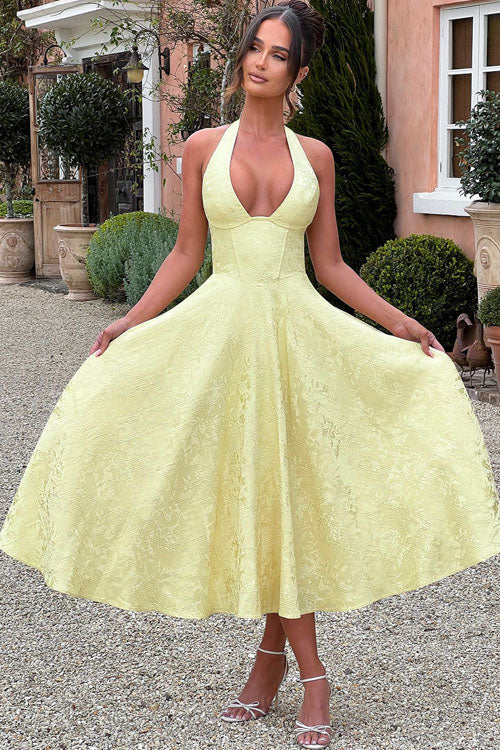 V-Neck Halterneck Maxi Wedding Guest Dress for Women