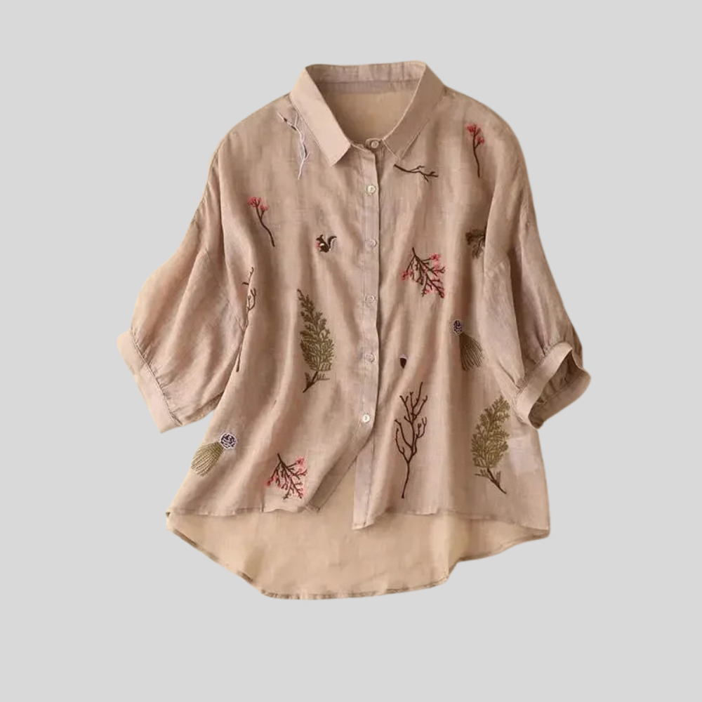 Elegant Embroidered Linen Blouse