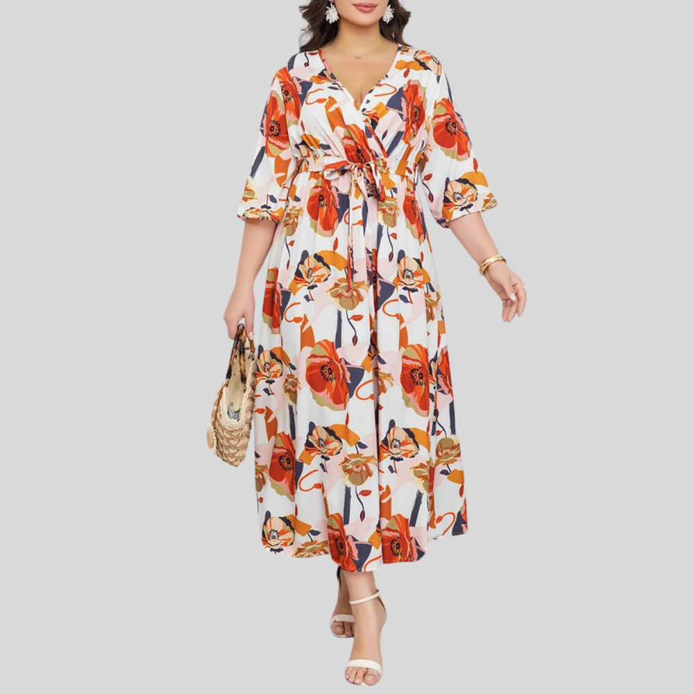 Plus Size Floral Belted Dress
