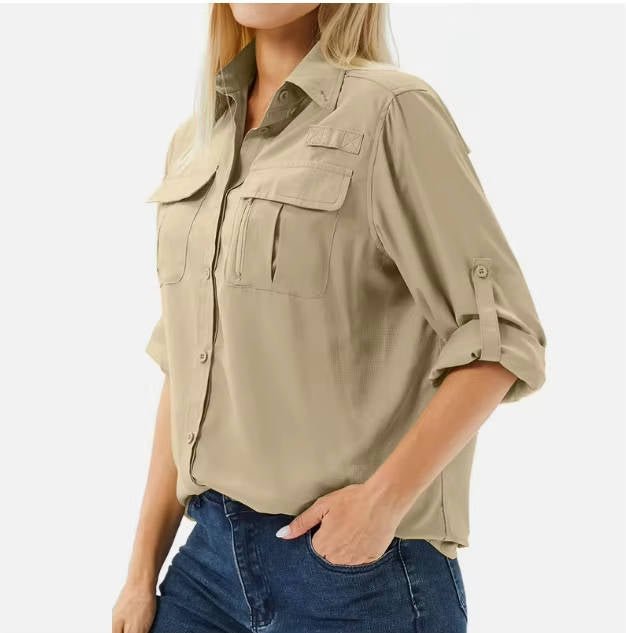 Aria | Women's breathable long sleeve hiking shirt with roll-up sleeves for Travel