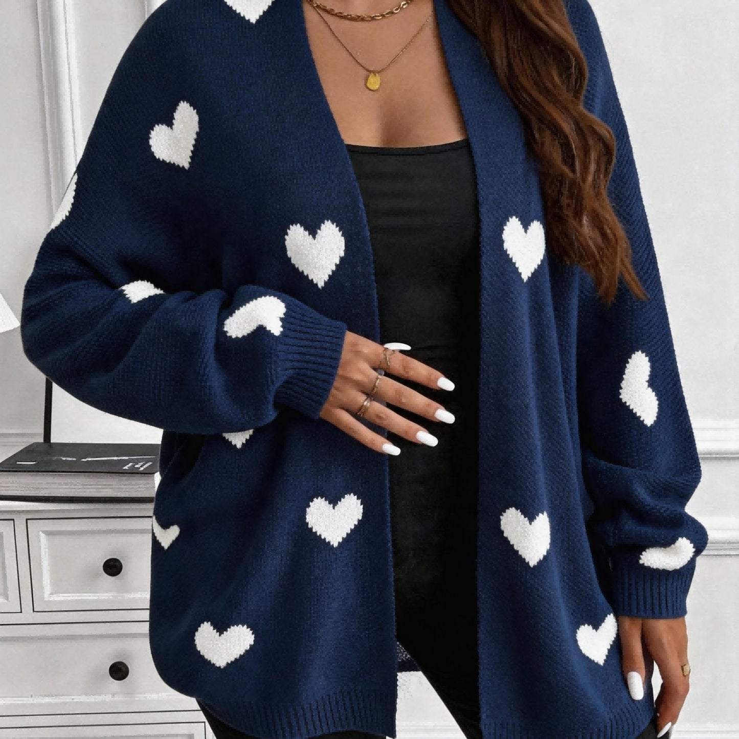 Plus Size Heart Print Cardigan
