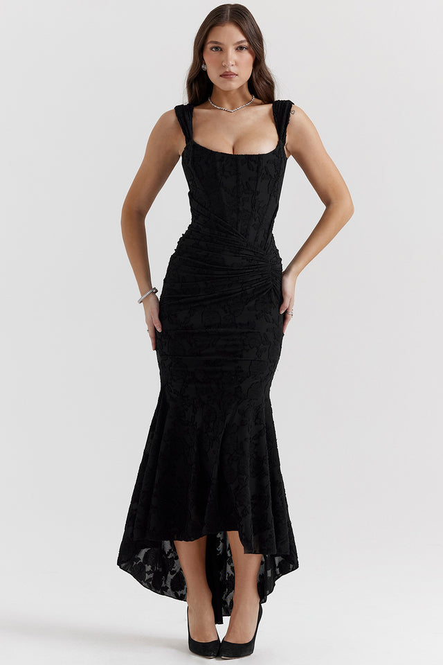 Ruched Lace Maxi Wedding Guest Dress for Women