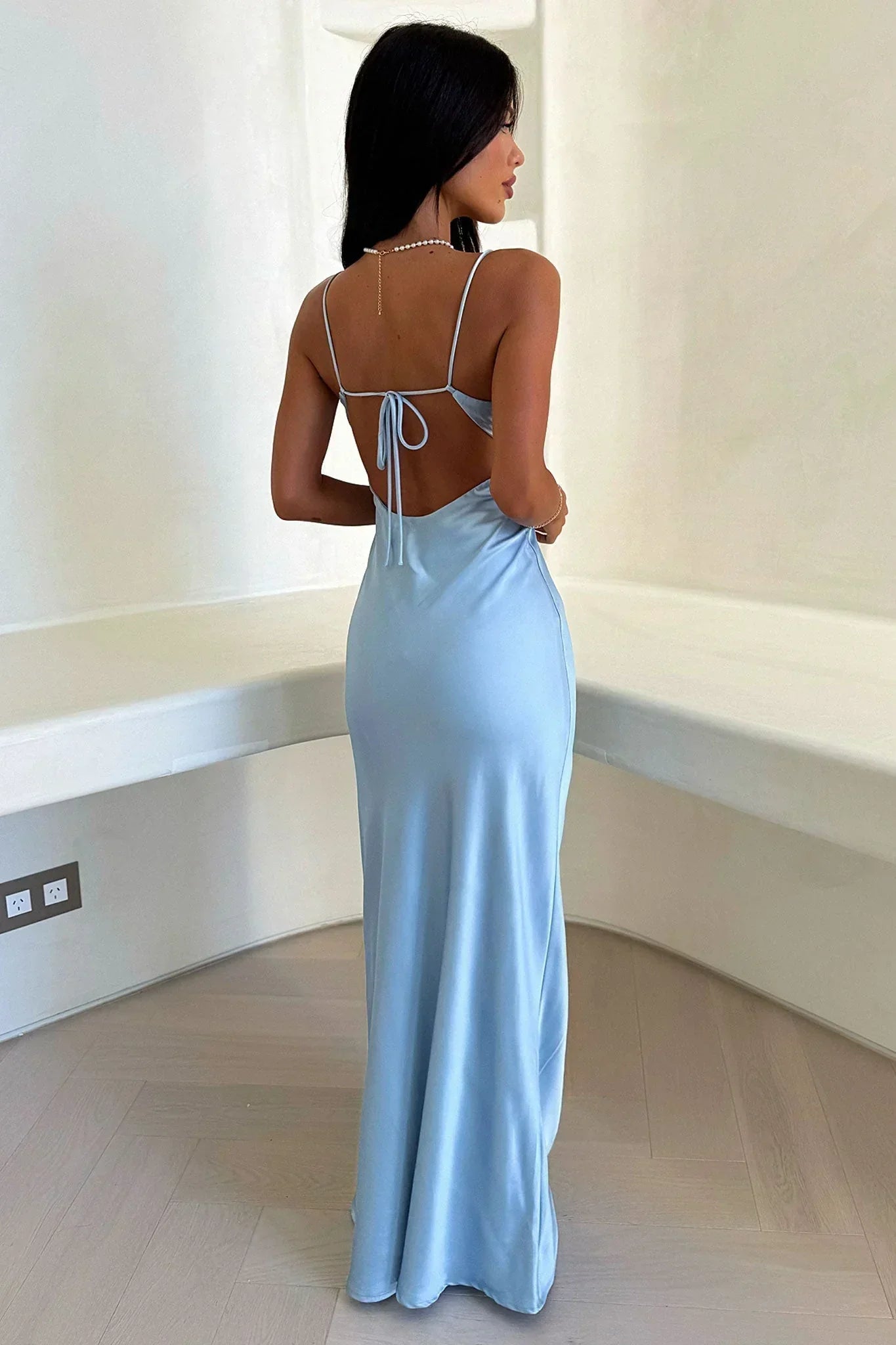 Satin Wedding Guest Maxi Dress with V-Neck for Women