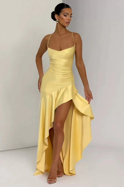 Satin Wedding Guest Maxi Dress with Cowl Neck for Women