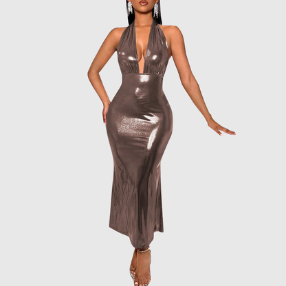 Metallic Plus Size Halter Dress