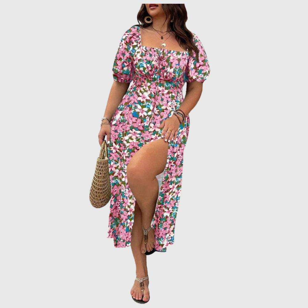 Square Neck Plus Size Midi Dress