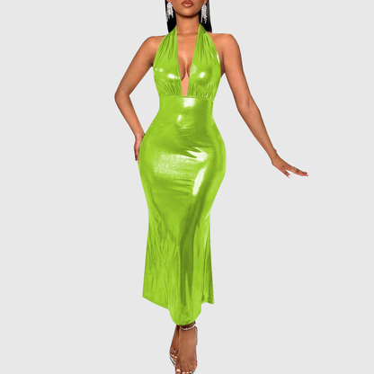 Metallic Plus Size Halter Dress