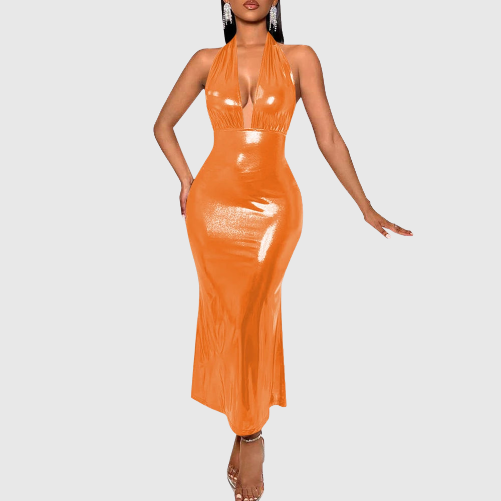 Metallic Plus Size Halter Dress