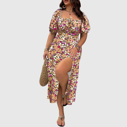 Square Neck Plus Size Midi Dress