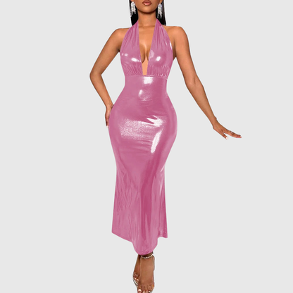 Metallic Plus Size Halter Dress