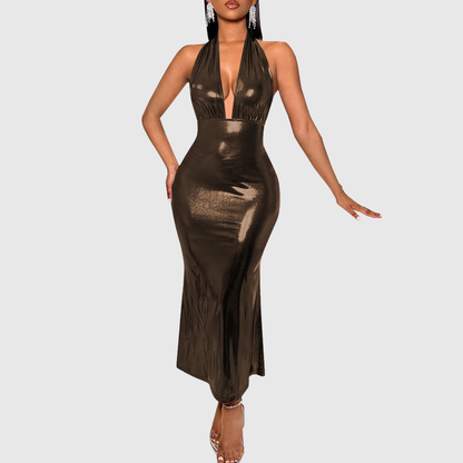 Metallic Plus Size Halter Dress