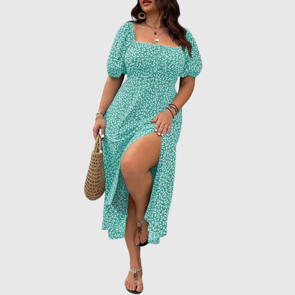 Square Neck Plus Size Midi Dress