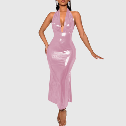 Metallic Plus Size Halter Dress