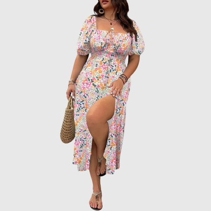 Square Neck Plus Size Midi Dress