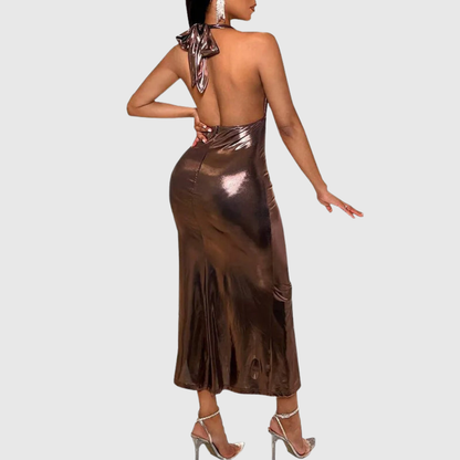 Metallic Plus Size Halter Dress