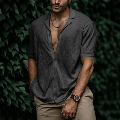 Preston | Men’s Summer Casual Short Sleeve Button-Up Shirt with Camp Collar