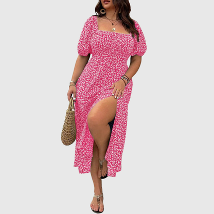 Square Neck Plus Size Midi Dress