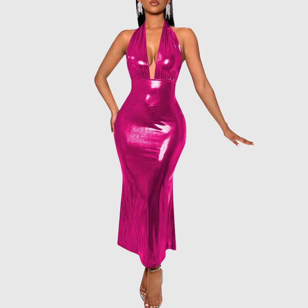 Metallic Plus Size Halter Dress