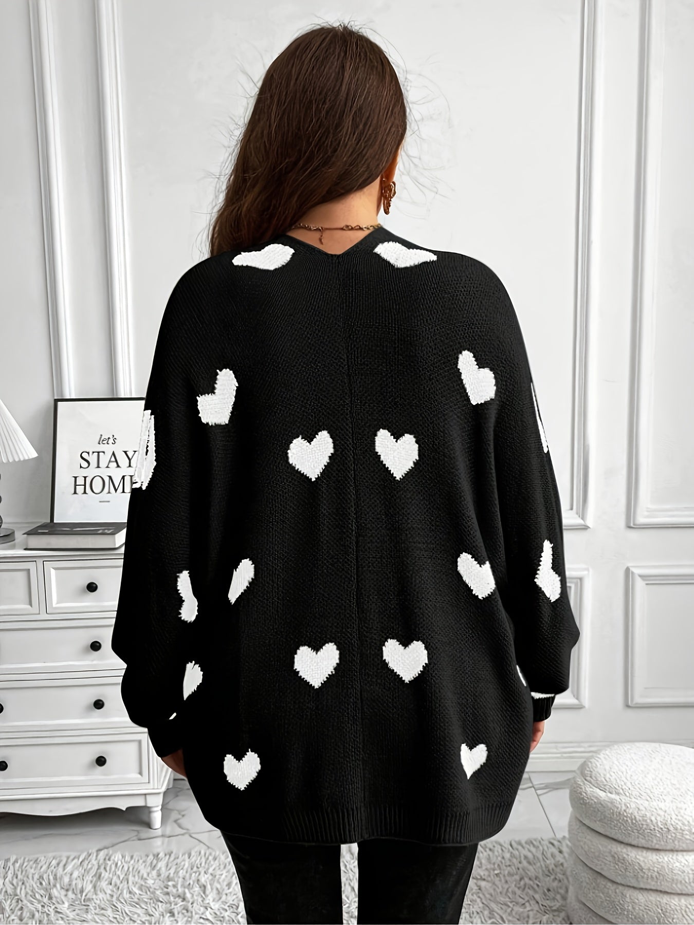 Plus Size Heart Print Cardigan