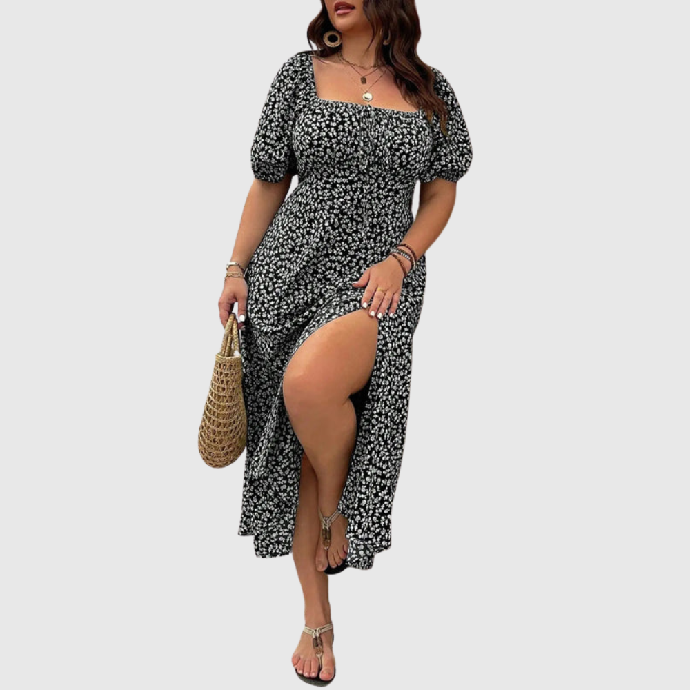 Square Neck Plus Size Midi Dress