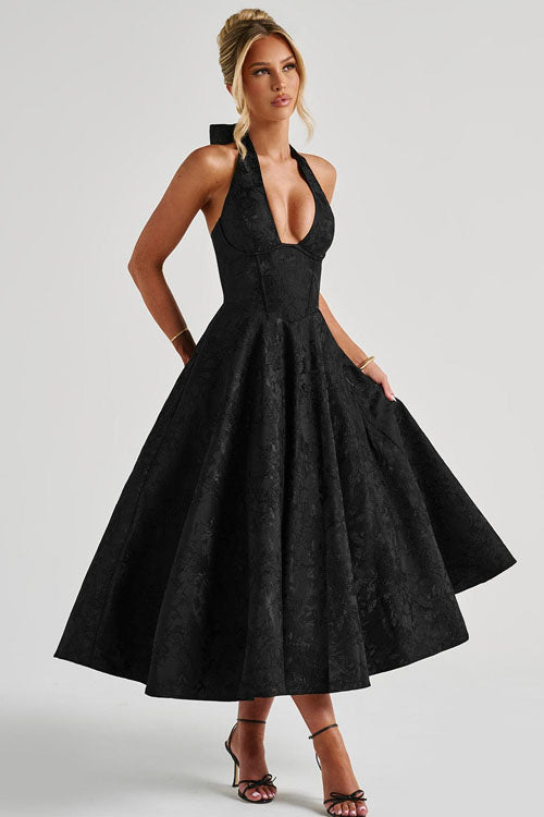 V-Neck Halterneck Maxi Wedding Guest Dress for Women