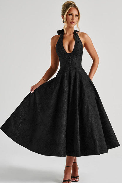 V-Neck Halterneck Maxi Wedding Guest Dress for Women