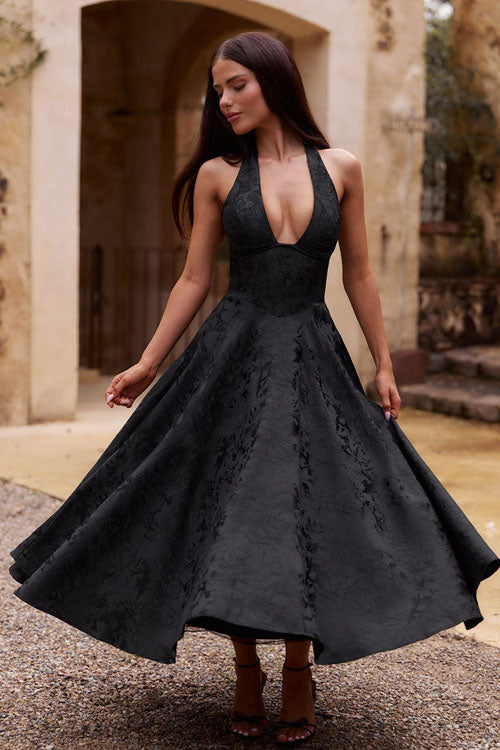 V-Neck Halterneck Maxi Wedding Guest Dress for Women