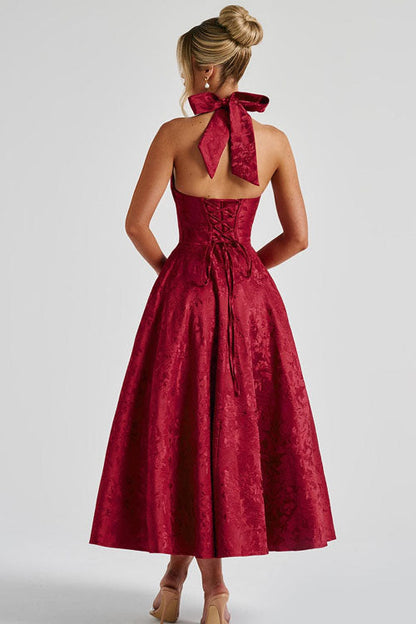 V-Neck Halterneck Maxi Wedding Guest Dress for Women