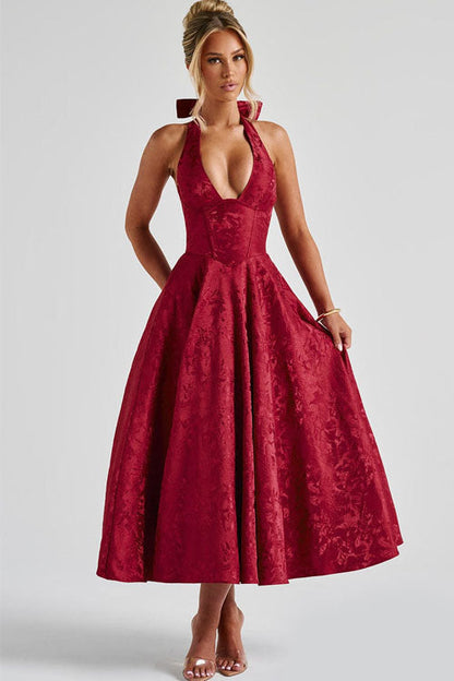 V-Neck Halterneck Maxi Wedding Guest Dress for Women