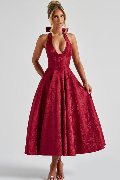 V-Neck Halterneck Maxi Wedding Guest Dress for Women