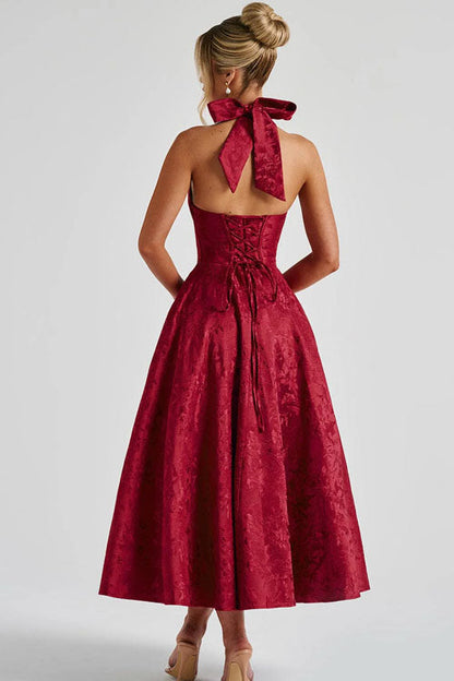 V-Neck Halterneck Maxi Wedding Guest Dress for Women