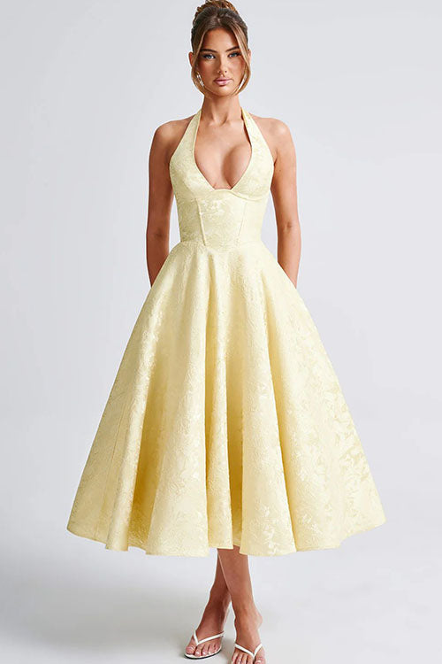 V-Neck Halterneck Maxi Wedding Guest Dress for Women