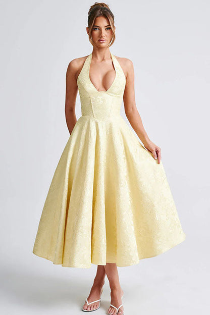 V-Neck Halterneck Maxi Wedding Guest Dress for Women