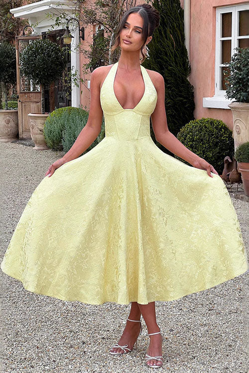 V-Neck Halterneck Maxi Wedding Guest Dress for Women