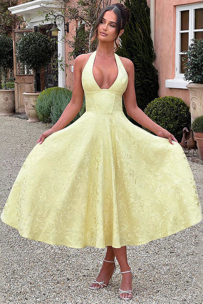 V-Neck Halterneck Maxi Wedding Guest Dress for Women