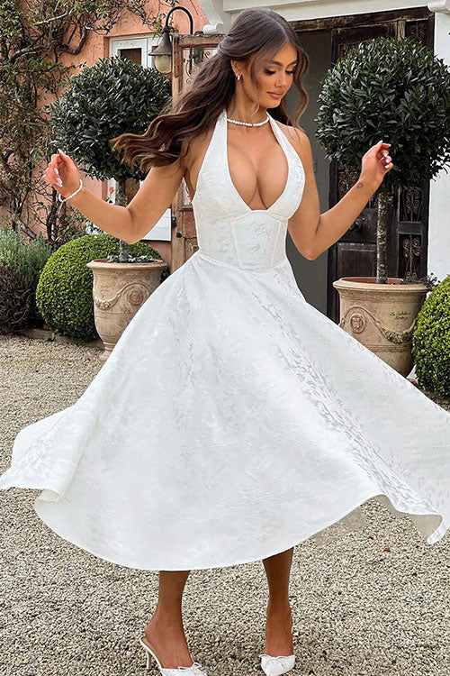 V-Neck Halterneck Maxi Wedding Guest Dress for Women