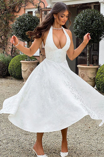 V-Neck Halterneck Maxi Wedding Guest Dress for Women