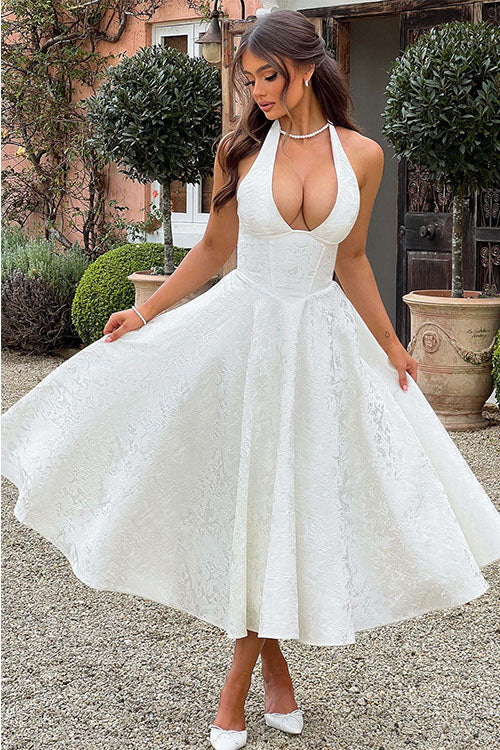 V-Neck Halterneck Maxi Wedding Guest Dress for Women