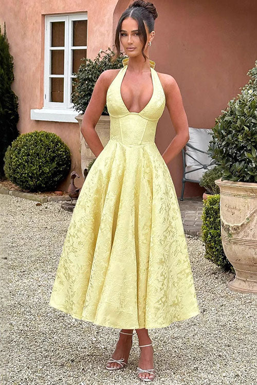V-Neck Halterneck Maxi Wedding Guest Dress for Women