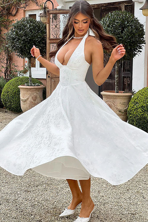 V-Neck Halterneck Maxi Wedding Guest Dress for Women