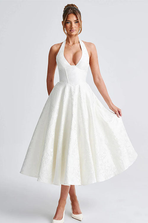 V-Neck Halterneck Maxi Wedding Guest Dress for Women