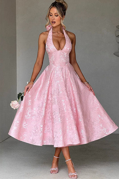 V-Neck Halterneck Maxi Wedding Guest Dress for Women