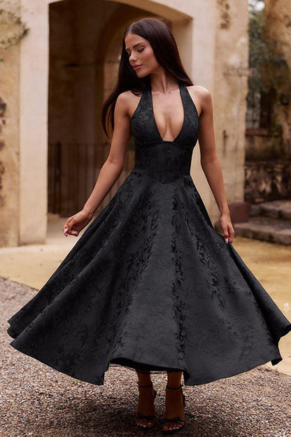 V-Neck Halterneck Maxi Wedding Guest Dress for Women