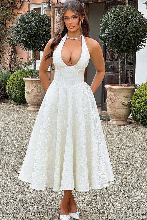 V-Neck Halterneck Maxi Wedding Guest Dress for Women