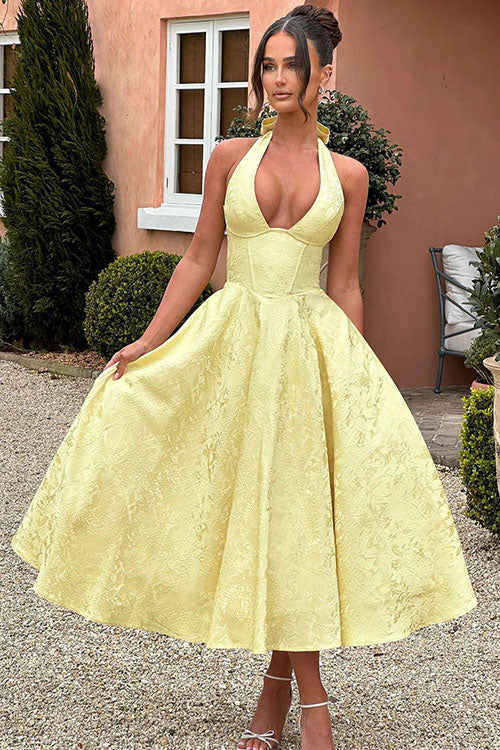 V-Neck Halterneck Maxi Wedding Guest Dress for Women
