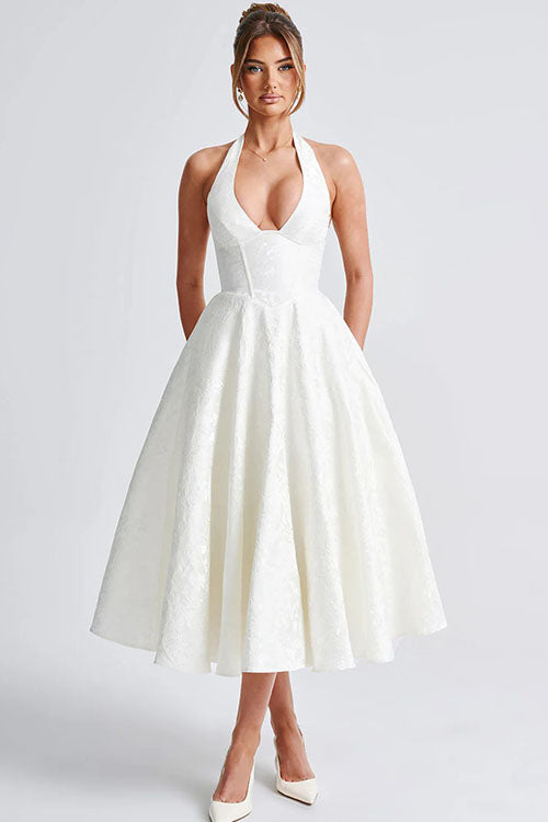 V-Neck Halterneck Maxi Wedding Guest Dress for Women
