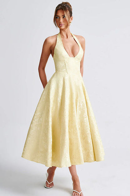 V-Neck Halterneck Maxi Wedding Guest Dress for Women