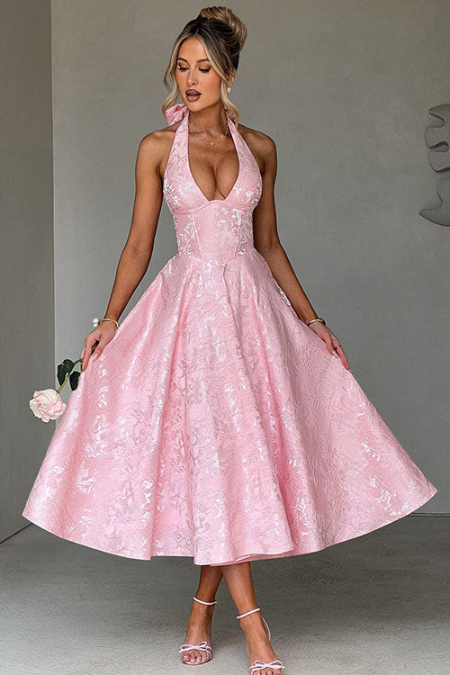 V-Neck Halterneck Maxi Wedding Guest Dress for Women
