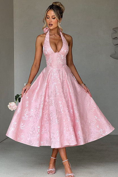 V-Neck Halterneck Maxi Wedding Guest Dress for Women