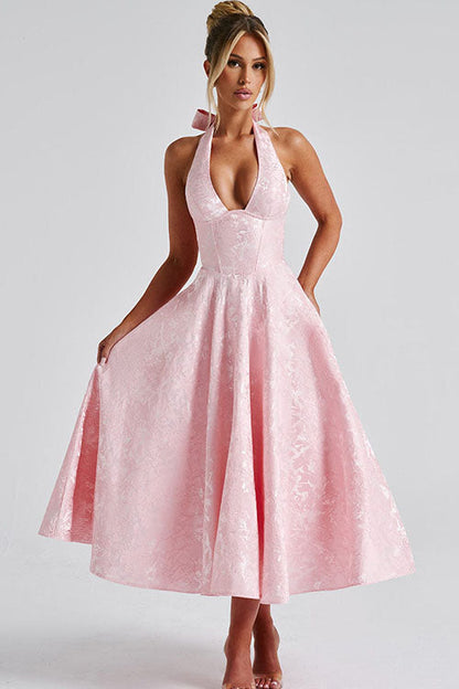 V-Neck Halterneck Maxi Wedding Guest Dress for Women